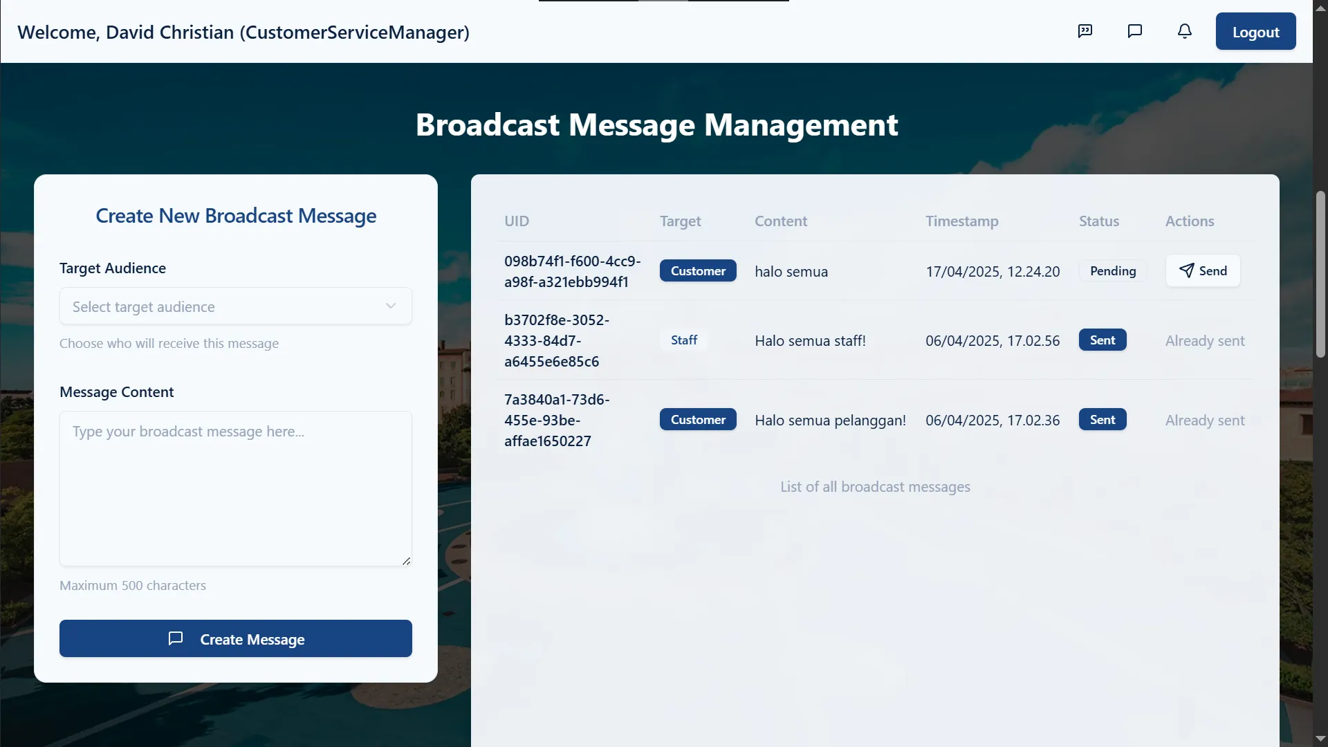 Broadcast Message Management