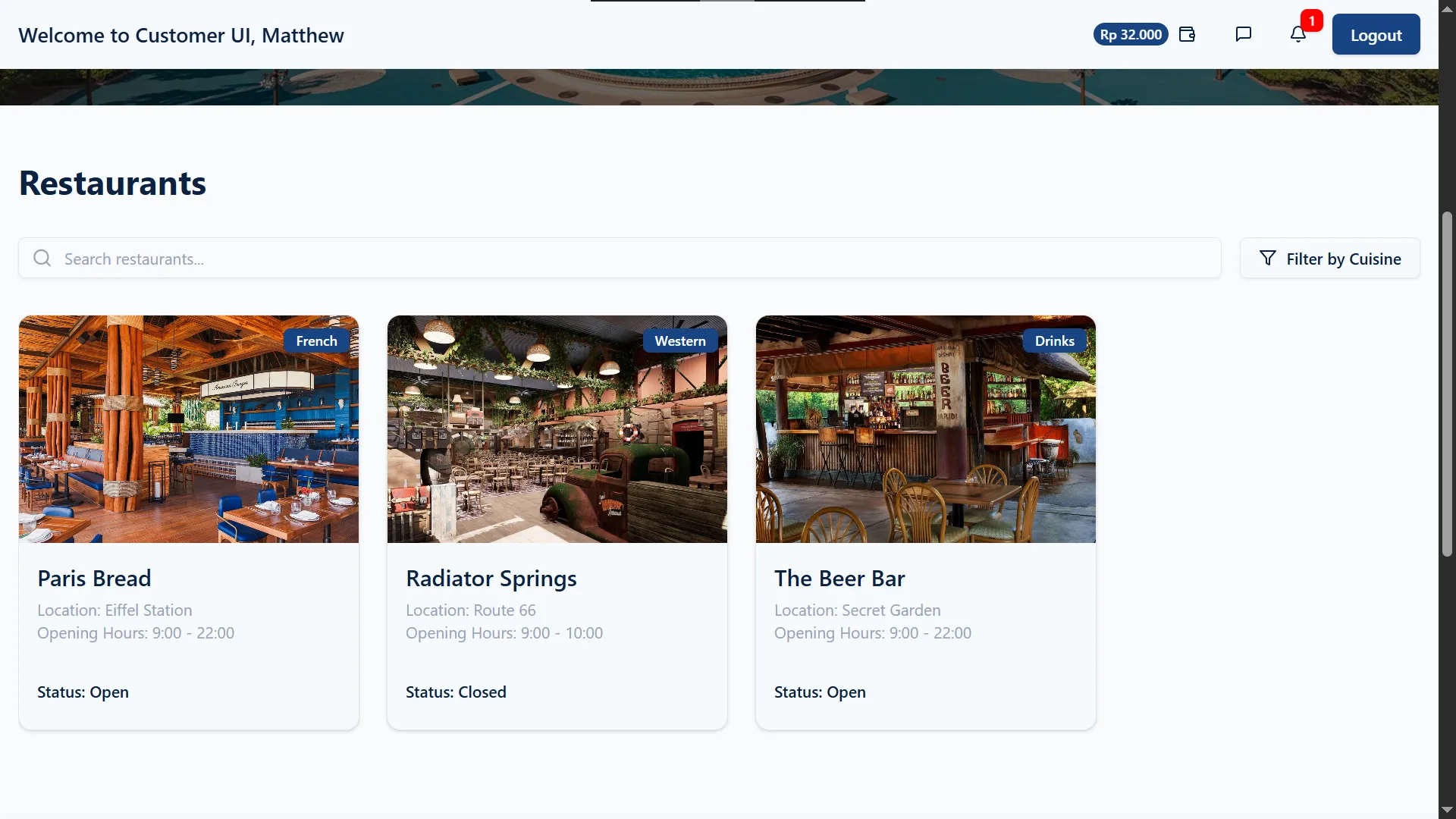 Customer UI Screenshot