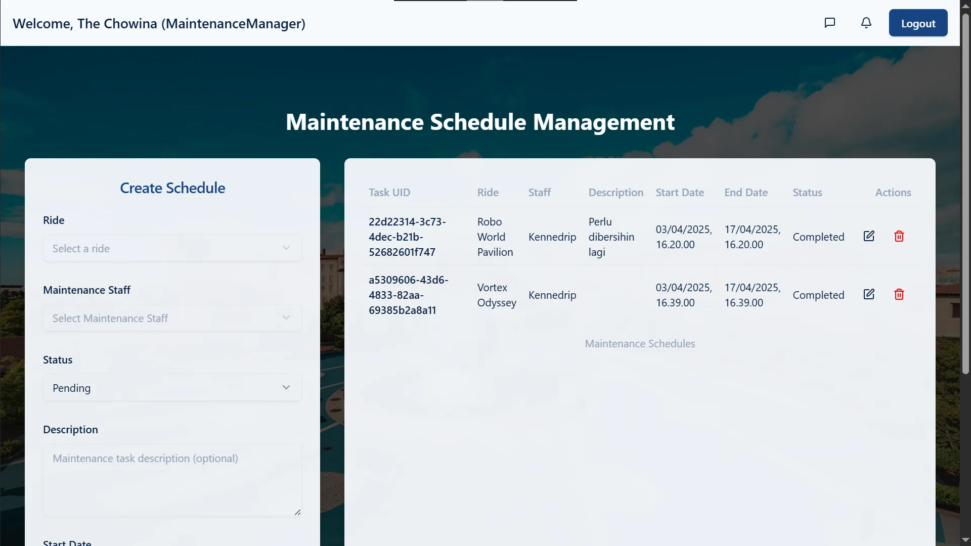 Maintenance Schedule Management