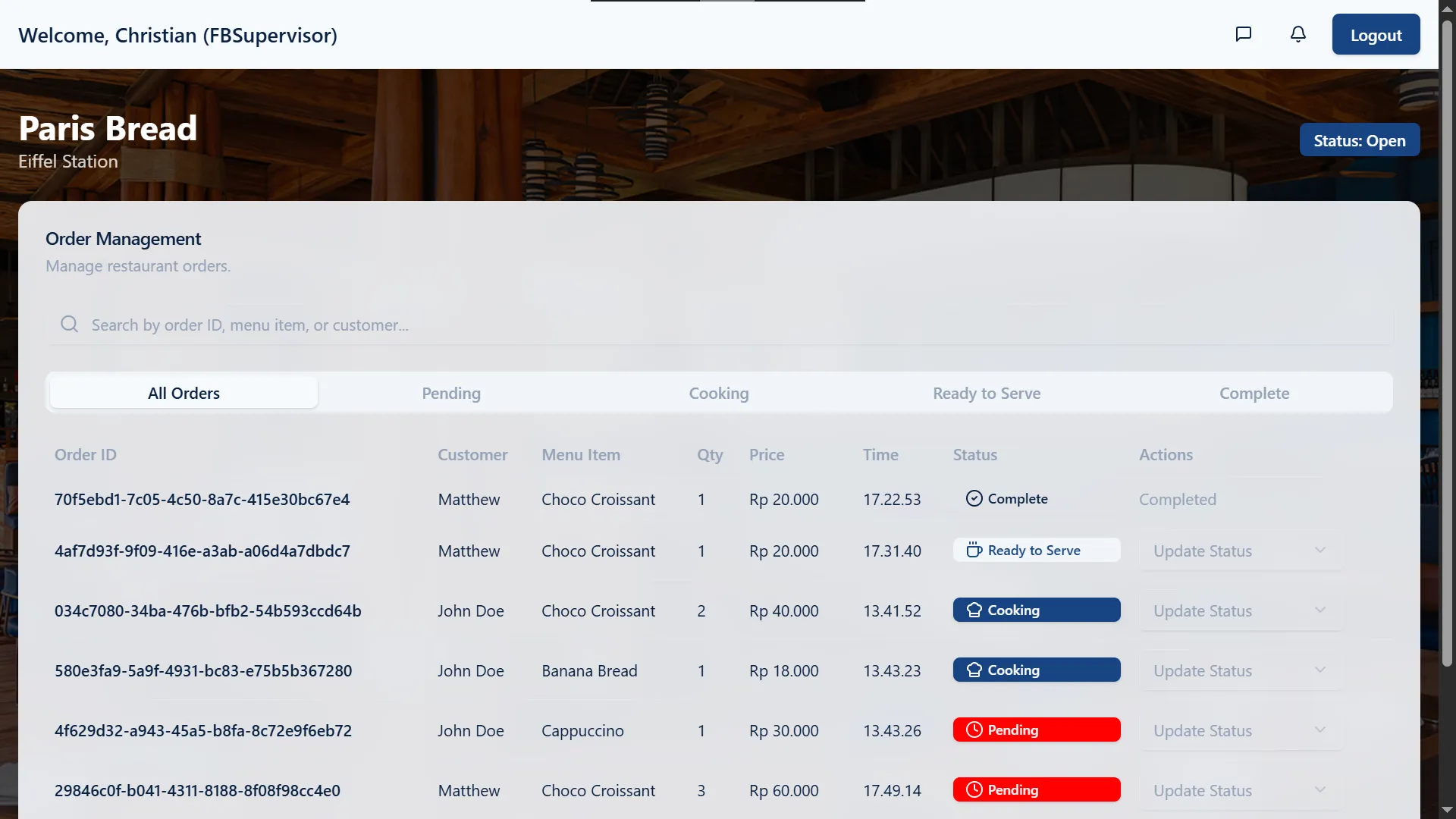 Staff Restaurant UI